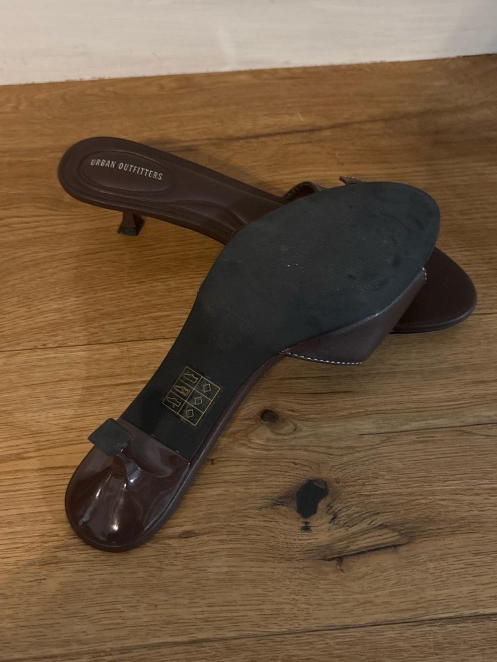 Urban Outfitters Dark Brown Leather Buckle Kitten Heel Slides - Picture 3 of 3